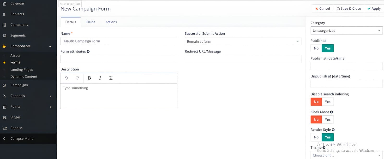 Mautic campaign creation and email automation interface