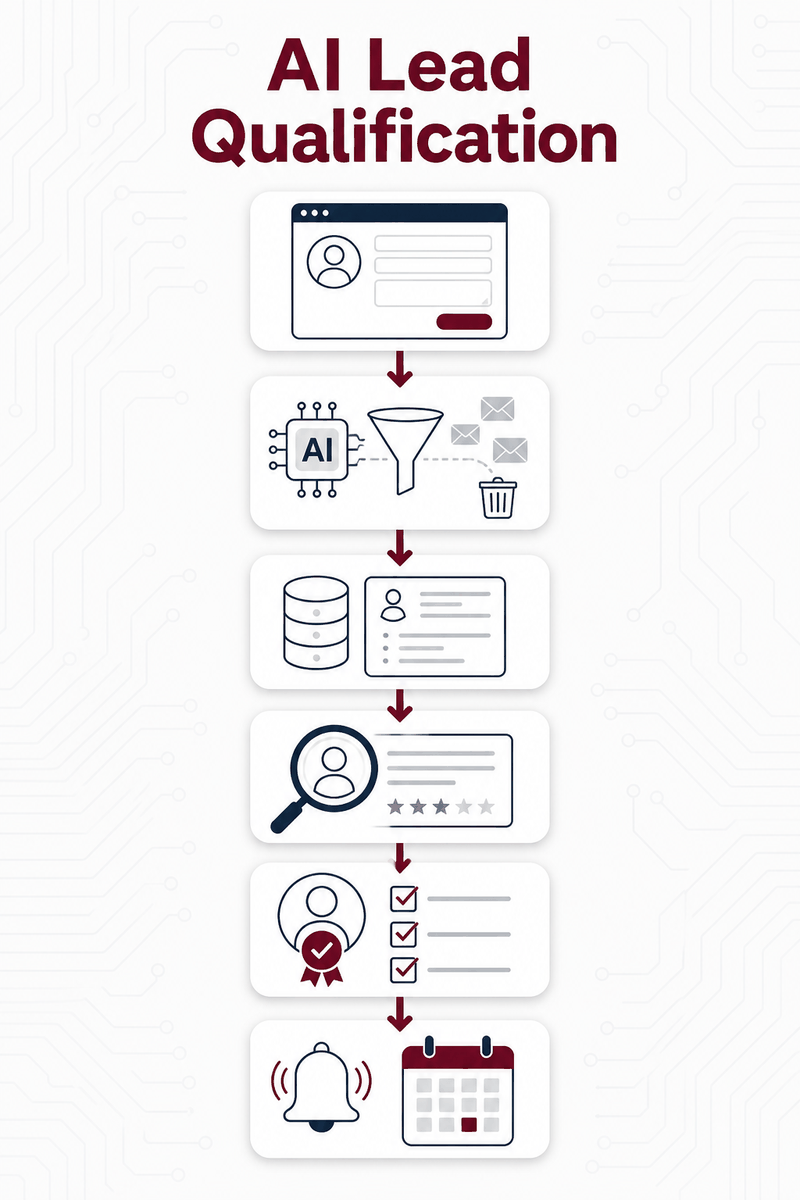 AI lead qualification case study card: contact form to Salesforce lead workflow