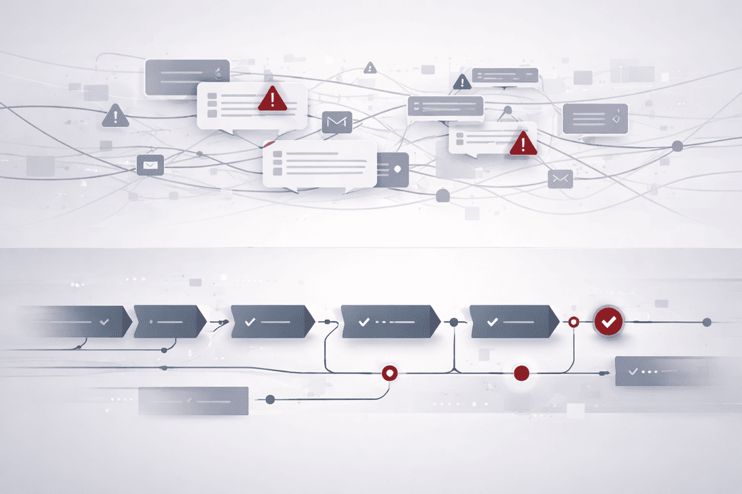 CRM & Revenue Operations Automation showing manual CRM chaos versus automated revenue workflows