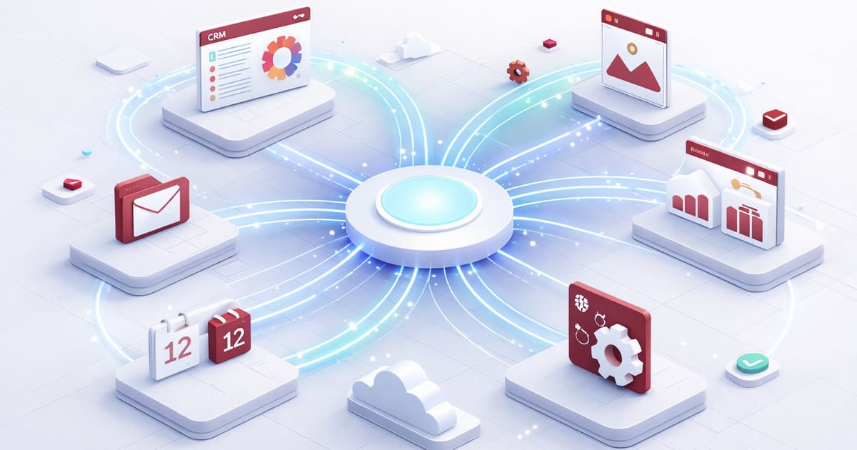workflow automation diagram with uninterrupted data flow between integrated business systems