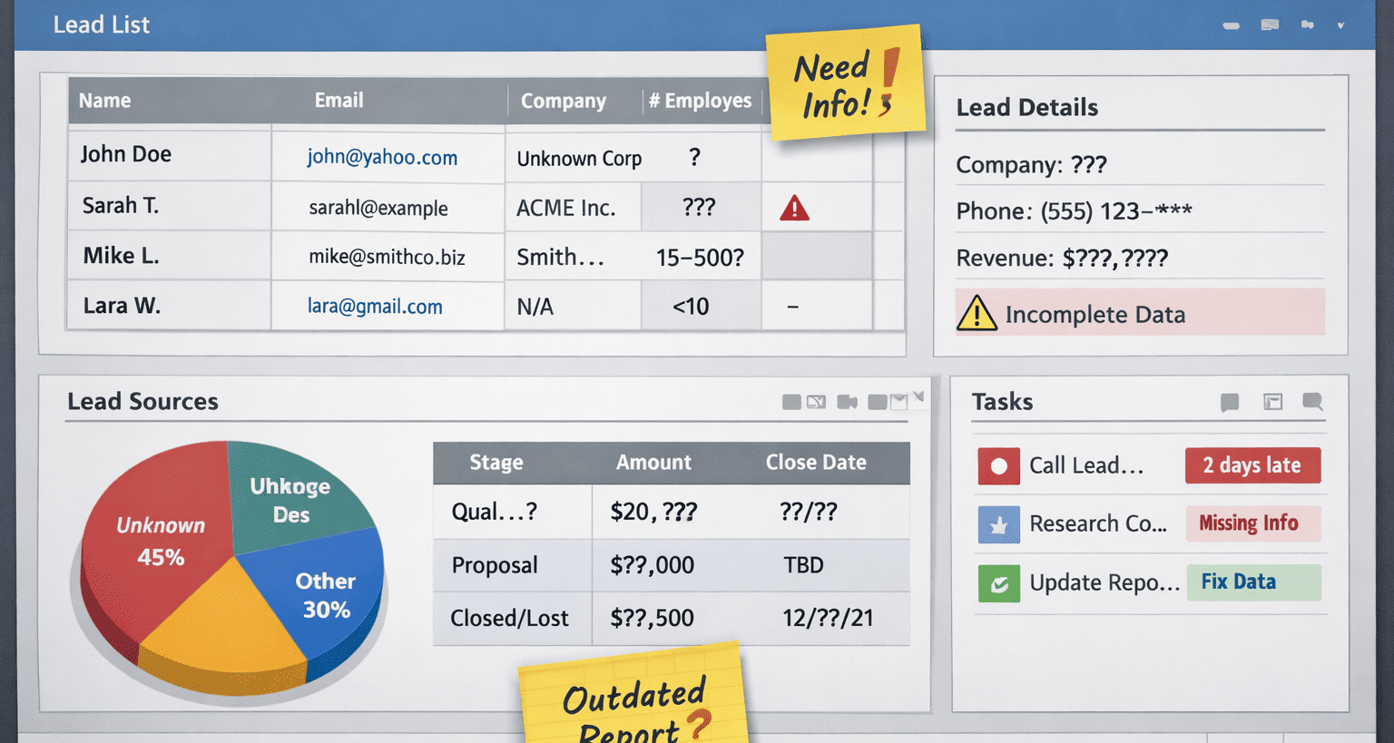 Salesforce CRM data gaps causing manual enrichment work and slow sales workflows